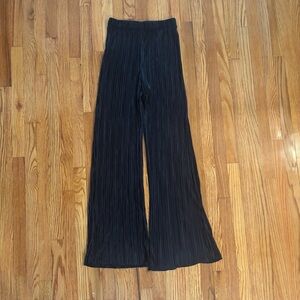 Black satin flare pant with linear detail. Size small. Bridesmaid get ready pant